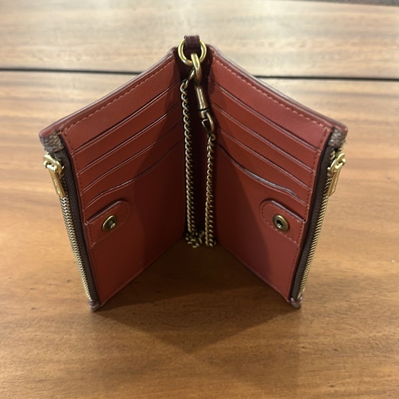 Coach C0847 Zip Chain Card Case Signature Canvas Wallet Tan - Picture 2 of 3